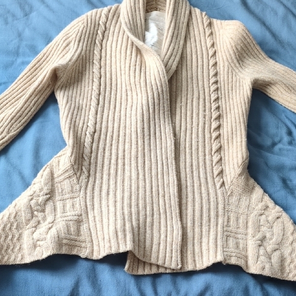 Anthropologie Sweaters - Anthropologie Tan Cardigan Sweater with Ribbed Shawl Collar